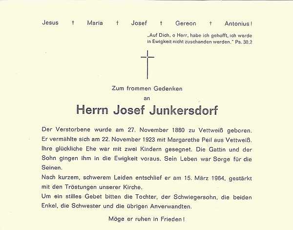 Junkersdorf Totenzettel